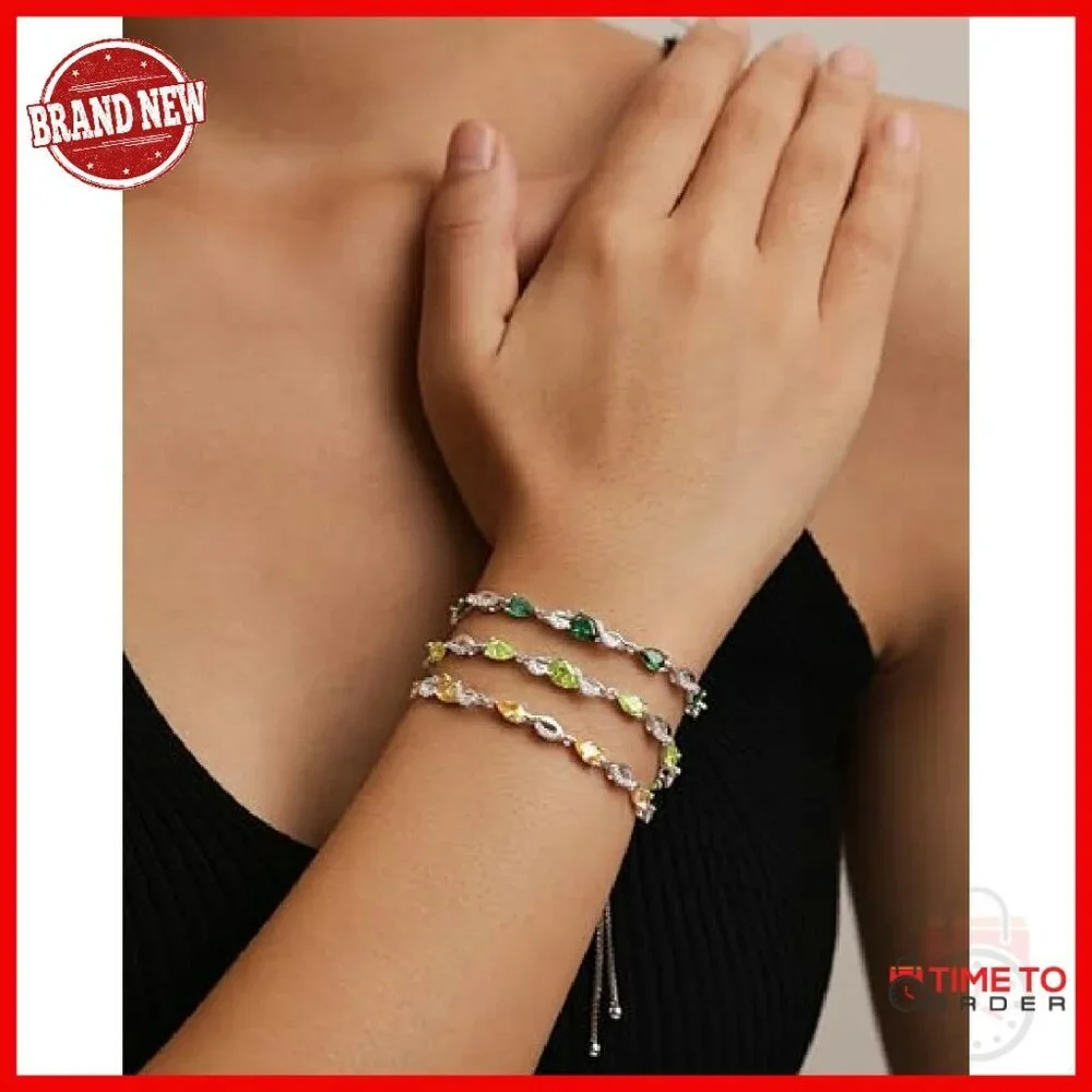 Sterling Silver Adjustable Tennis Bracelet with Teardrop Design